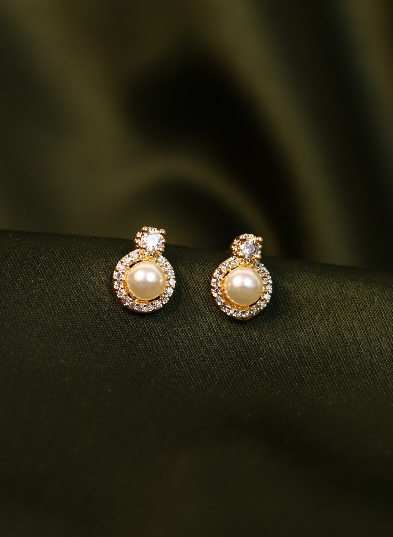 Gold Plated Pearl Stud Earrings for Women | Elegant Zircon Stone Designer Earrings for Party & Daily Wear - Image 2
