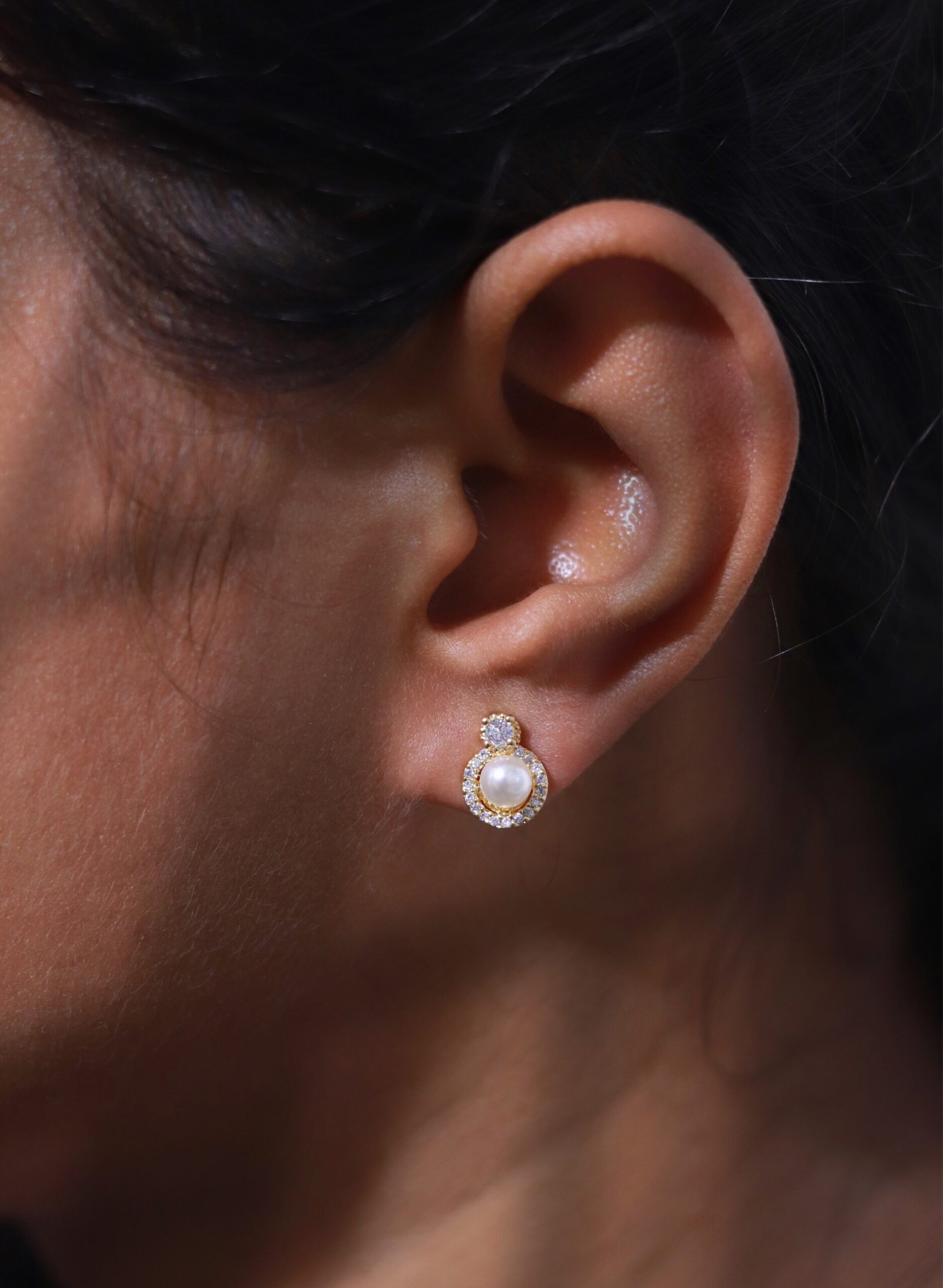 Gold Plated Pearl Stud Earrings for Women | Elegant Zircon Stone Designer Earrings for Party & Daily Wear - Image 5