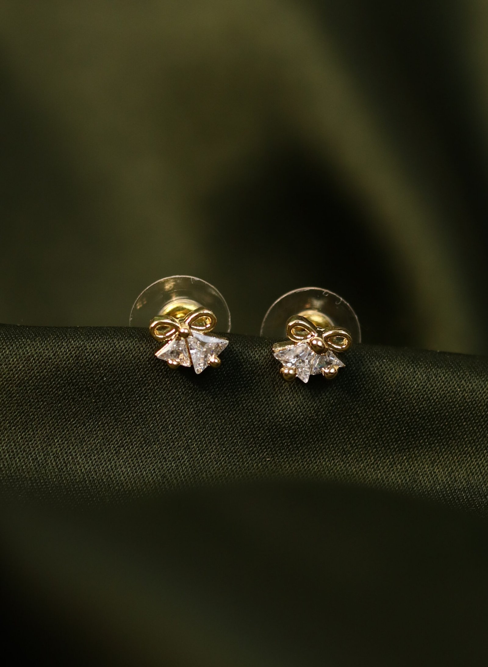 Bow Stud Earrings for Women | Dainty Ribbon Design with Sparkling Stones - Image 2