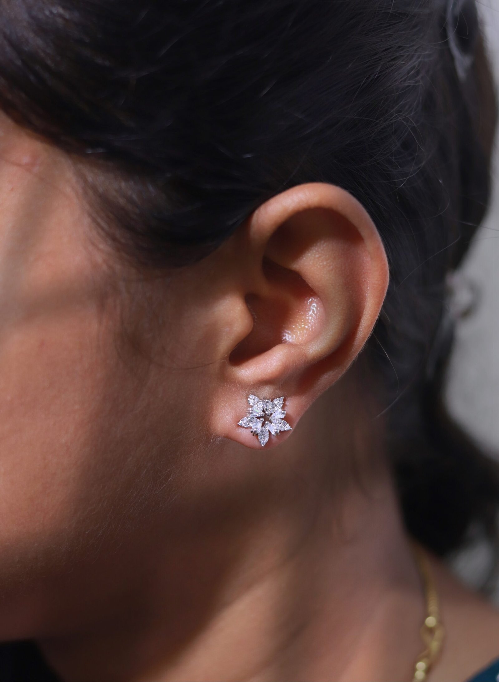 Crystal Starburst Stud Earrings in Silver Tone - Image 3