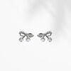 Silver Bow Stud Earrings with Dangling Crystals | Elegant Dainty Earrings for Women