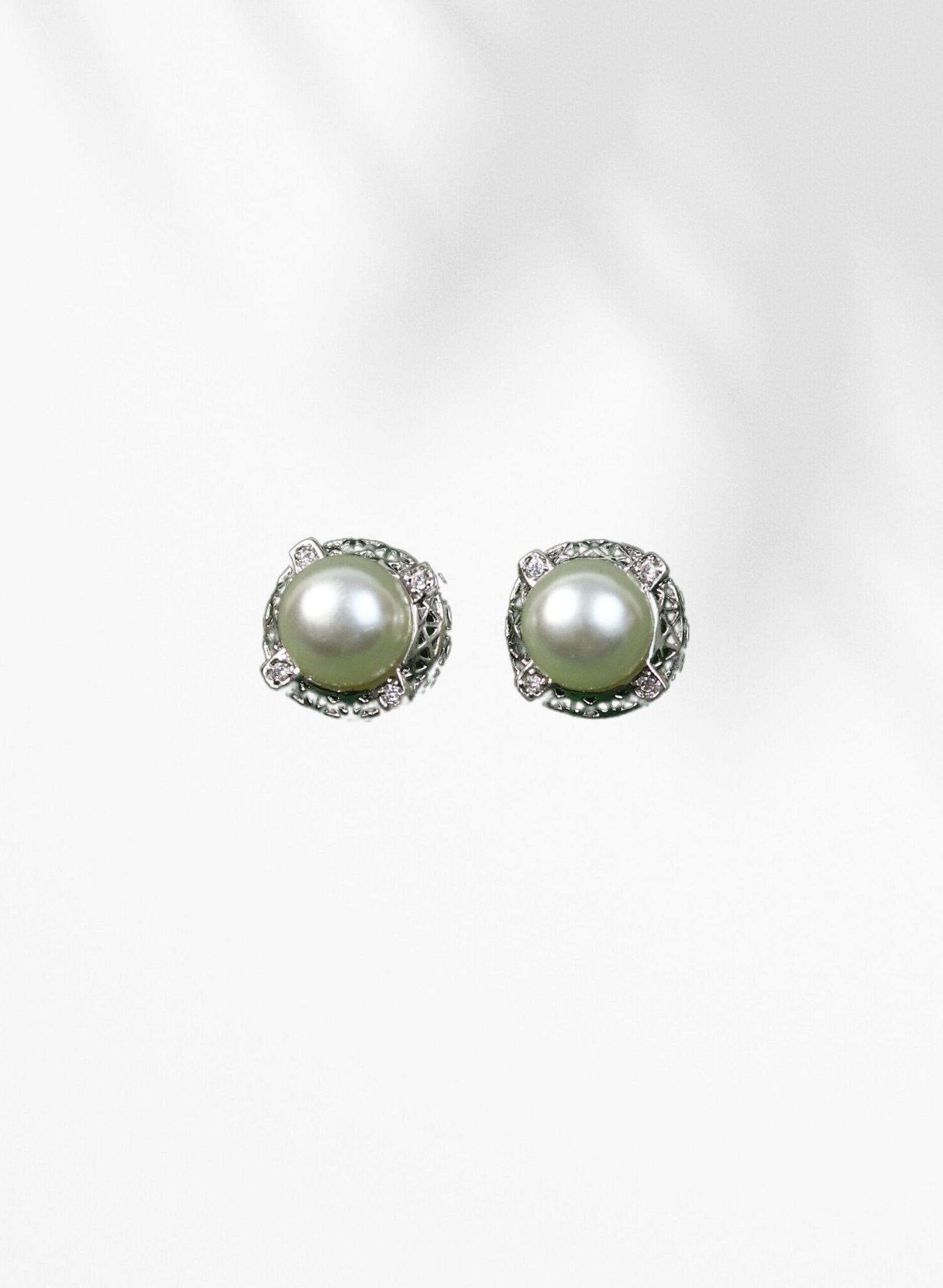 Elegant Green Pearl Stud Earrings with Crystal Accents