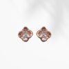 Rose Gold Clover Stud Earrings with Crystals