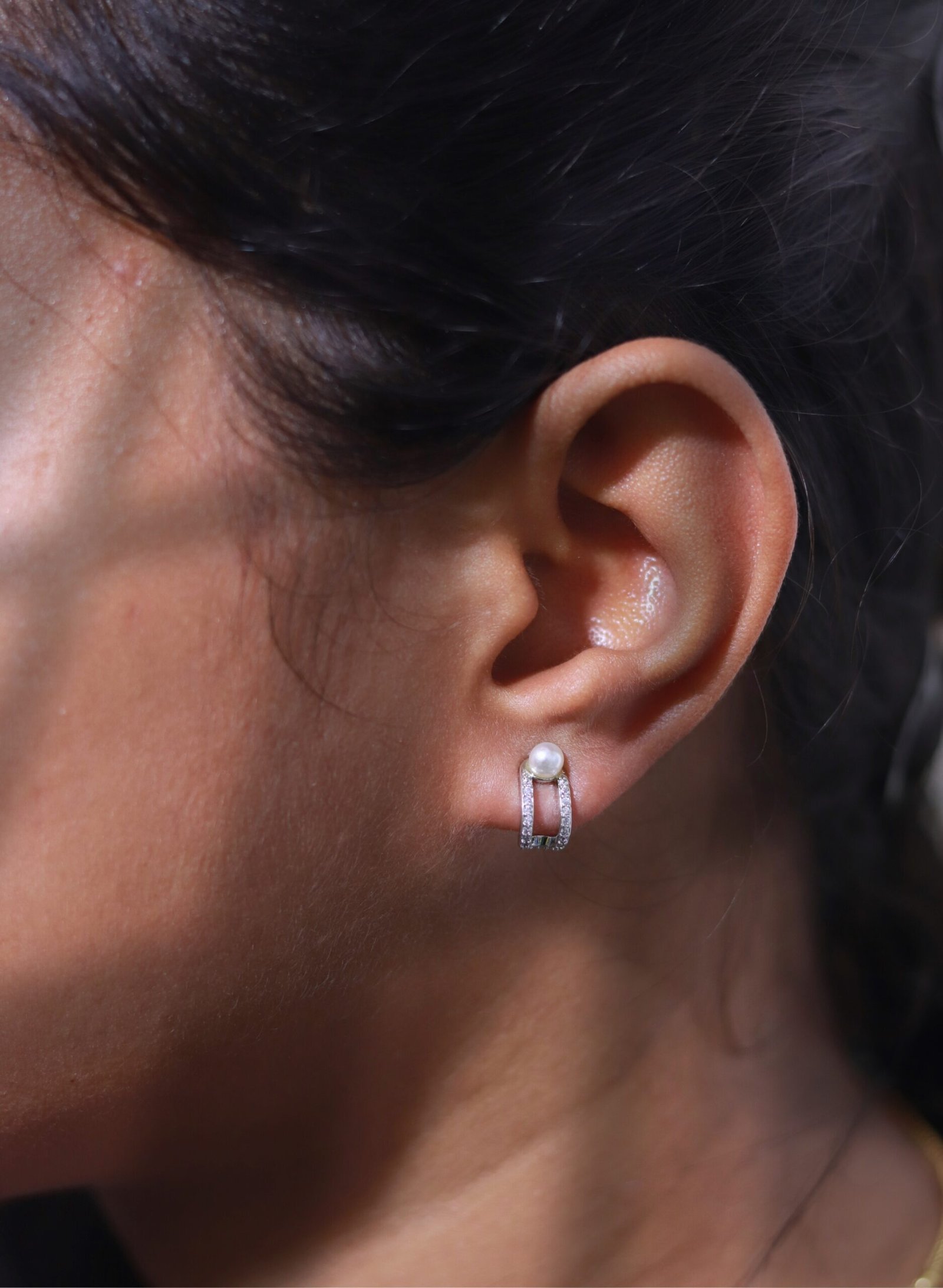 Graceful Pearl & Pavé Hoop Earrings - Image 3