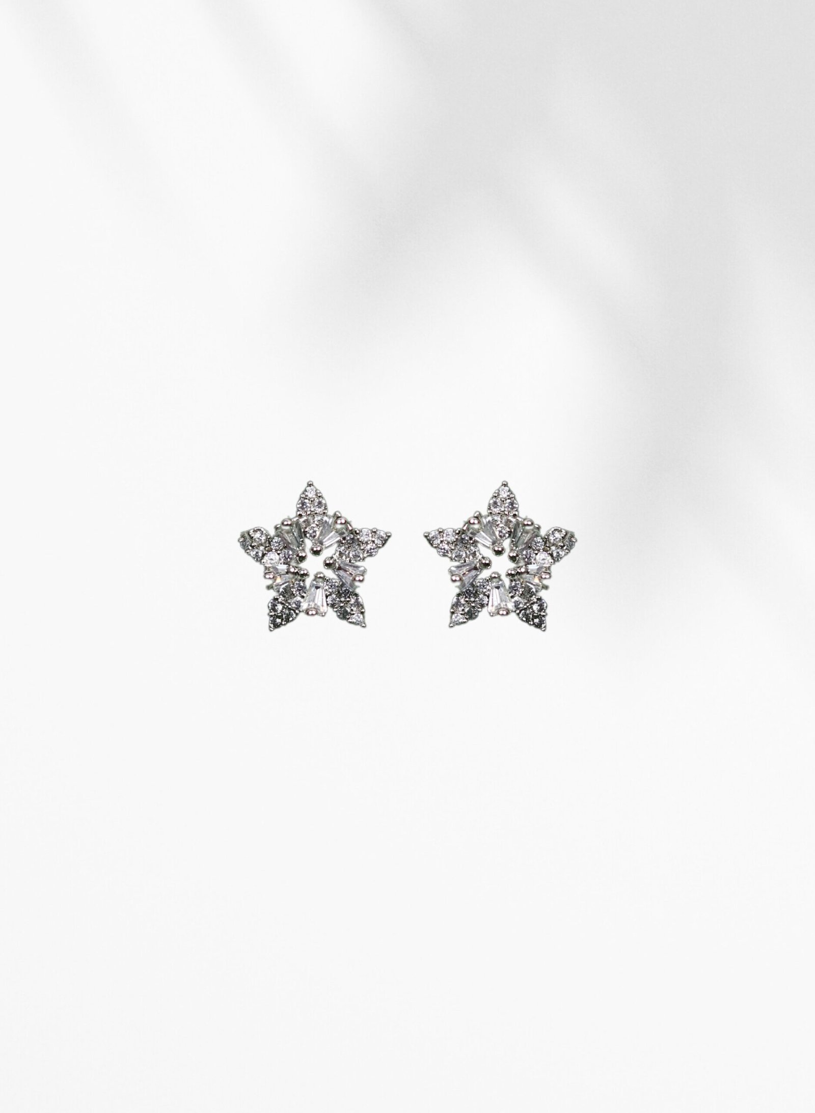Crystal Starburst Stud Earrings in Silver Tone