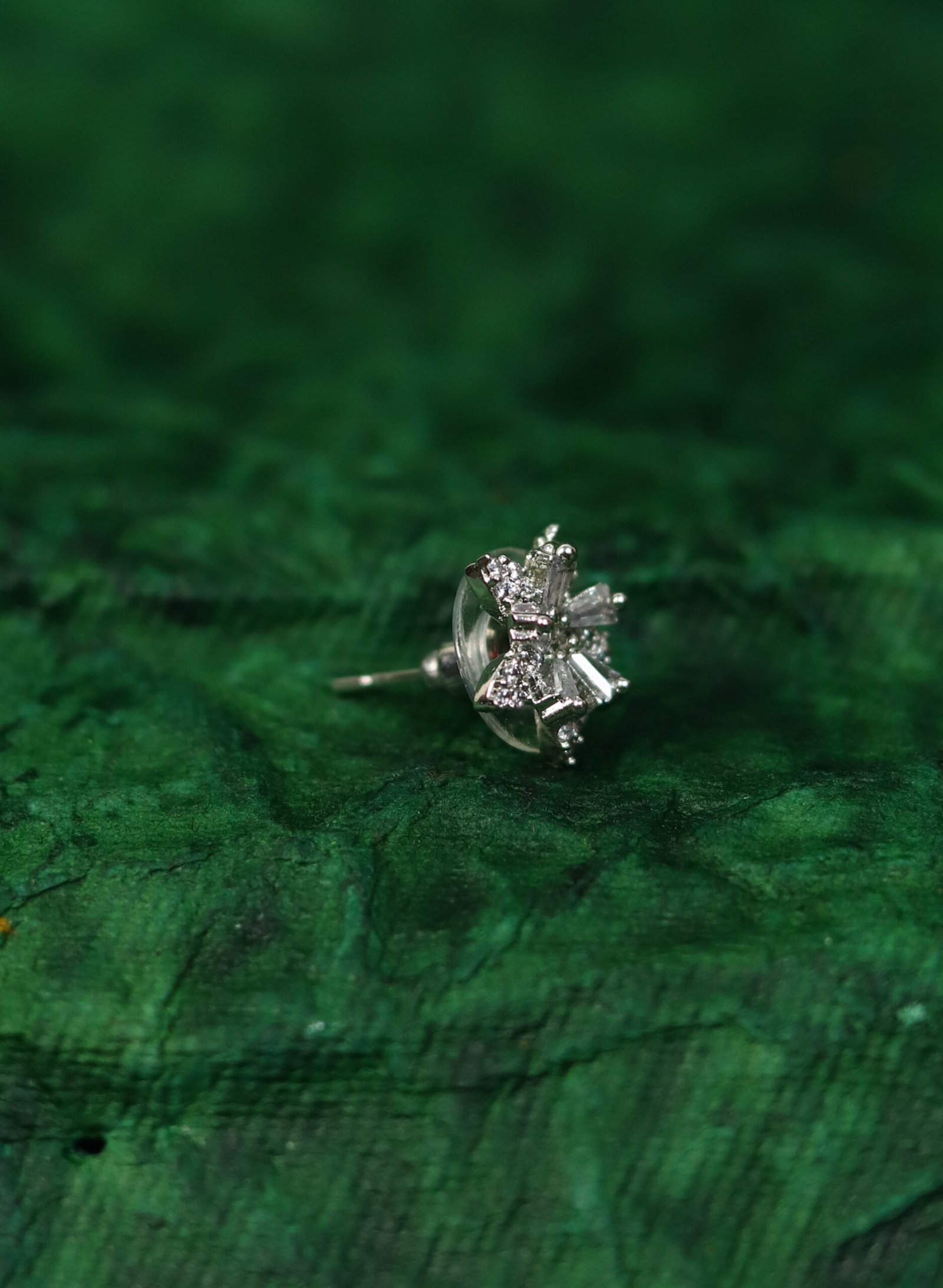 Crystal Starburst Stud Earrings in Silver Tone - Image 2