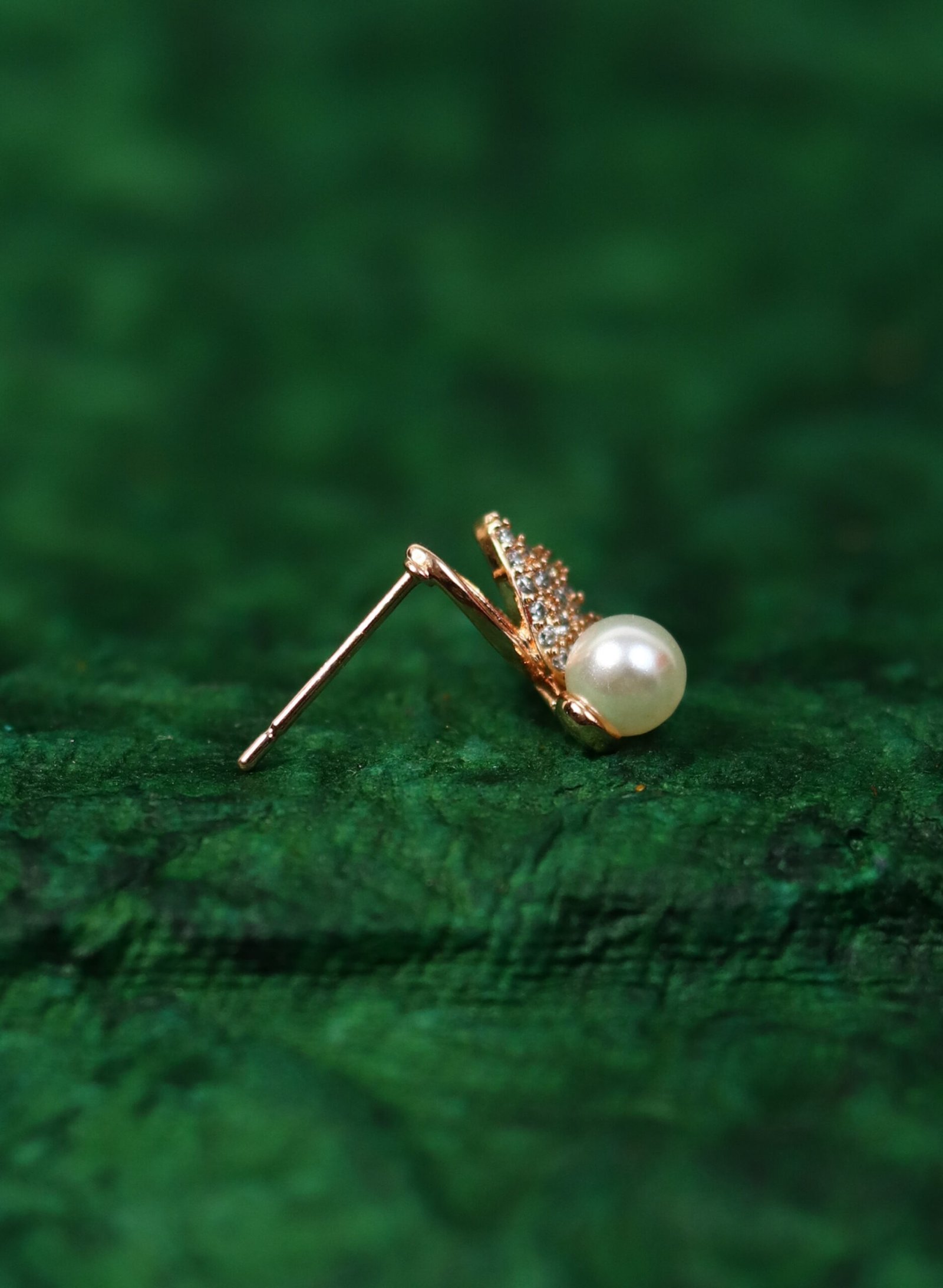 Butterfly Pearl Stud Earrings with Rose Gold Finish - Image 3