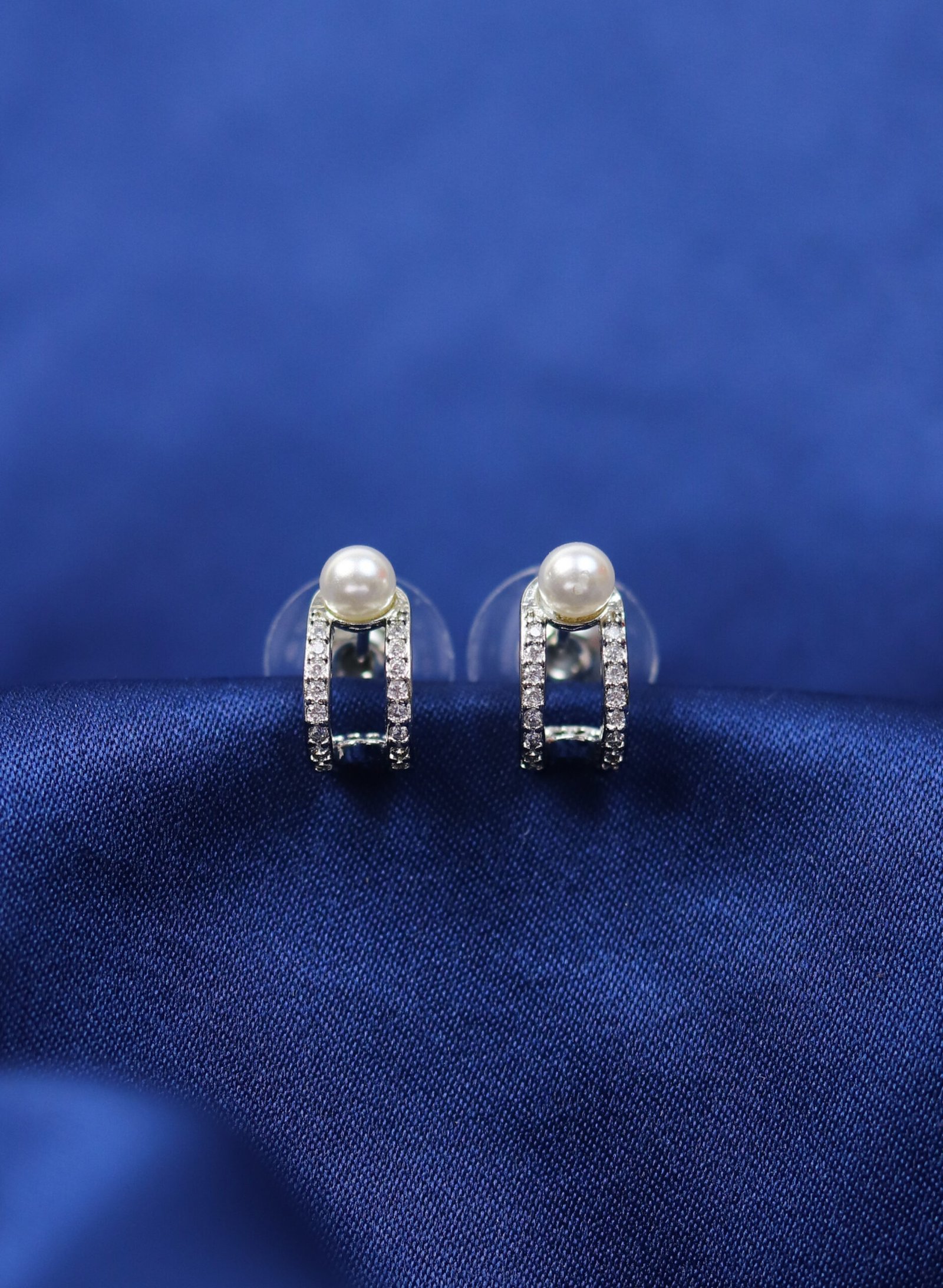 Graceful Pearl & Pavé Hoop Earrings - Image 2