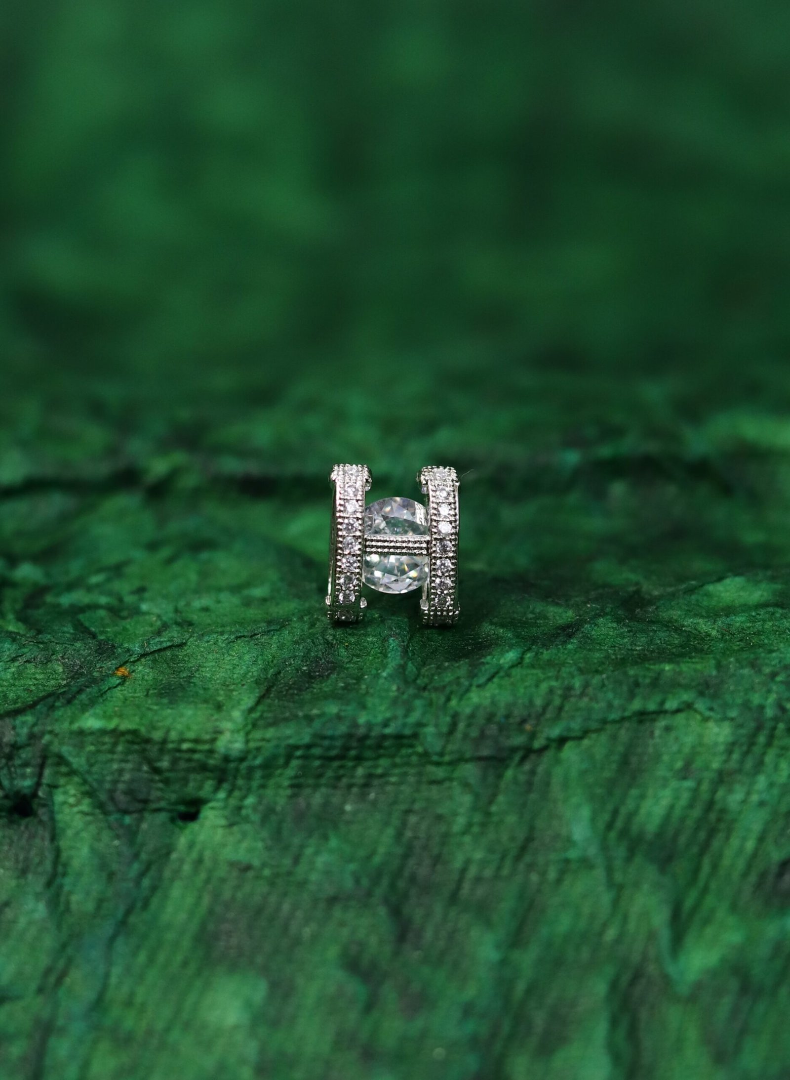 Minimalist Geometric Stud Earrings | Silver Dual-Bar Crystal Earrings for Women - Image 2